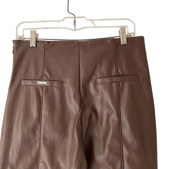 Maniere De Voir Vegan Faux Leather Brown Ribbed Patent Leggings Moto NWT size 12 - Picture 12 of 15